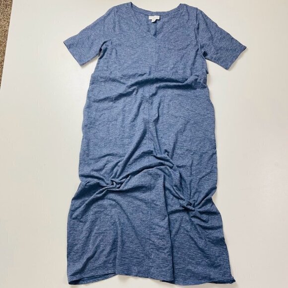 J. Jill Dress Blue Cotton Maxi Short Sleeve Pockets Summer Spring V Neck Small - Picture 1 of 6